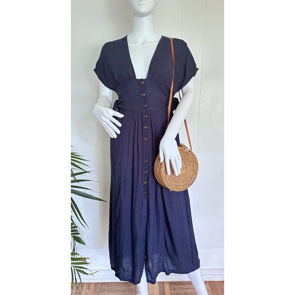 Empire Waist Midi Button Down Dress  with‎ side ties - XS